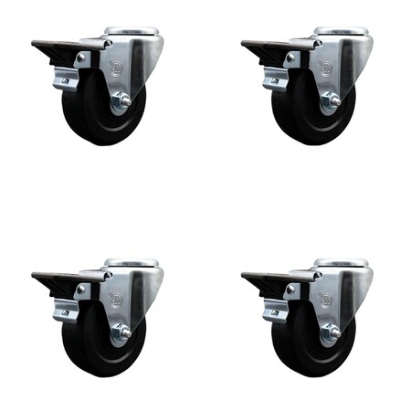 Service Caster 3.5'' Hard Rubber Wheel Swivel Bolt Hole Caster Set with Posi Lock Brakes, 4PK SCC-BH20S3514-HRS-PLB-4
